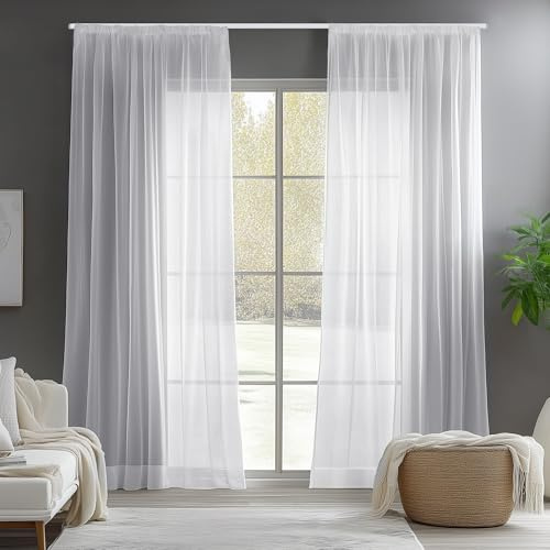 Deconovo Voile Vorhang Schlafzimmer Übergardinen mit Kräuselband Weiß