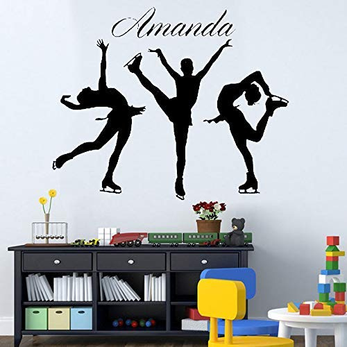 Eiskunstlauf Mädchen Wand Personalisierte Kundenspezifische Name Aufkleber Vinyl Aufkleber Eislaufen Sport Decor Raumdekoration 52X42 Cm