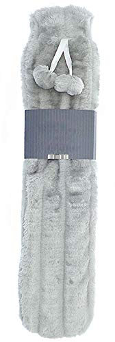 Long Hot Water Bottle with Super Soft Fleece Cover, Faux Fur Bag with Large Capacity, Safe and Durable Winter Accessories (Grey)