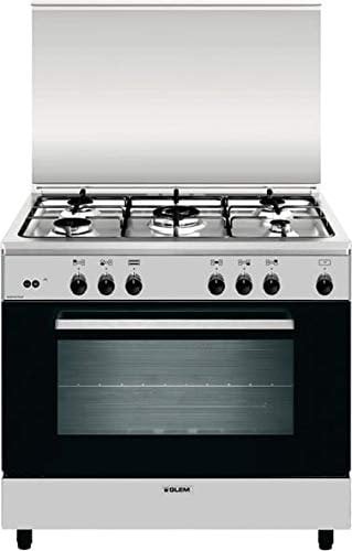 Cucina a gas con forno a gas, N° 5 Fuochi, 90x60 cm, Inox