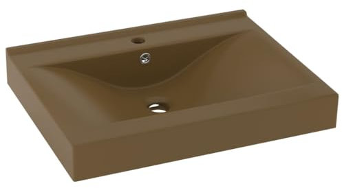 vidaXL Luxus Waschbecken mit Hahnloch Waschtisch Aufsatzwaschbecken Waschplatz Handwaschbecken Aufsatzwaschtisch Matt Creme 60x46cm Keramik