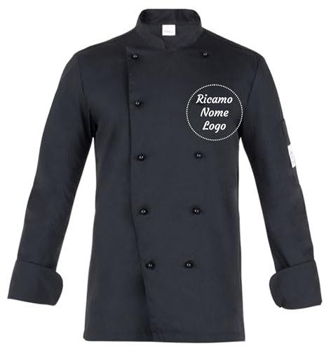 Giacca da Cuoco Unisex 100% Cotone 190gr – Manica Corta o Lunga – Con Bottone Estraibile o Clip – Personalizzabile con Ricamo – Vari Colori (Nero, M)