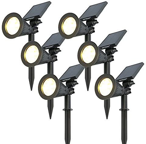 HOFTRONIC - Solar Gartenstrahler mit Bewegungsmelder IP65 Wasserdicht LED Solarlampen für Außen Solarleuchte 6 Stücke mit Erdspieß Solar Strahler Wintersolar Solarpanel Warmweiß Garten Solarstrahler