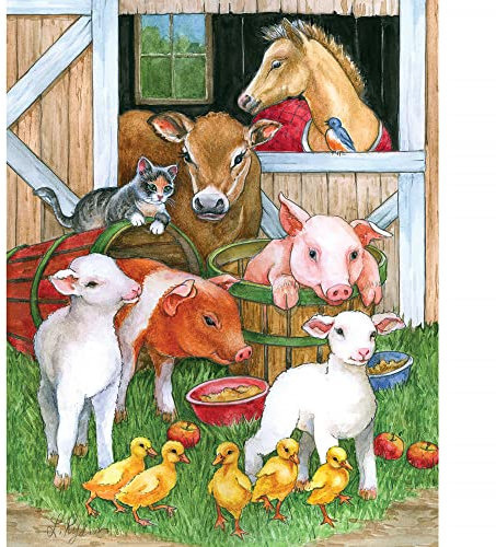 Bits and Pieces – 50 Piece Jigsaw Puzzle for Adults – Barnyard Buddies - Farm Animals Jigsaw Puzzle by Lorraine Ryan, Completed Puzzle Size: 15 x 19