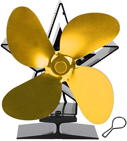 Niiyen Termoventilatore per Camino, termoventilatore, termoventilatore Termico a 4 Pale per Stufa a Legna Accessorio per Camino per la distribuzione del Calore Stufe a Pellet di Legna da ardere(Oro)