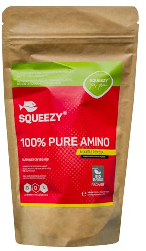 Squeezy 100% Pure Amino Powder | Eiweiß Protein Pulver | 8 essentielle & sehr gut verwertbare Aminosäuren (EAA) | Regeneration nach dem Sport & Vorbeugung gegen Muskelkrämpfe & Schmerzen