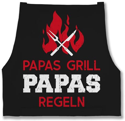 Schürze - Geschenk zum Vatertag - Papas Grill Papas Regeln - 85x69 - Schwarz - weihnachtsgeschenke papa männertag grillschürze vatertags kochschürze fatertagsgeschenke koch fatertaggeschenk