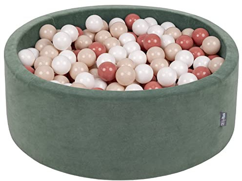 KiddyMoon Piscine À Balles pour Bébé Velours Rond 90X30cm/200 Balles 7Cm Fosses À Boules Jouet Enfant, Vert Forêt: Beige Pastel/Saumon/Blanc
