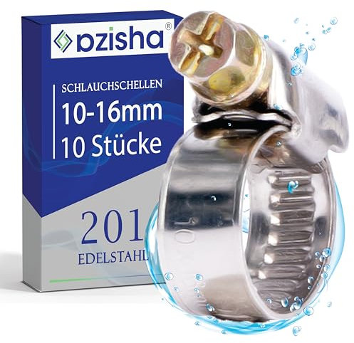 AZISHA Abrazaderas Metalicas Para Tubos 10-16mm - 10 Piezas Abrazaderas De Acero Inoxidable - Ajustable Abrazadera Tubo – Abrazadera Sinfin Para Manguera De Piscina, Gas, Agua Y Lavadora