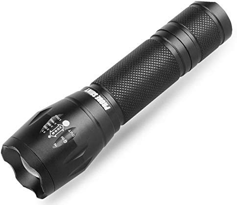 FARUTA Lampe de poche LED d'urgence, zoom 5000 lm XM-L T6, lampe de poche LED super lumineuse en aluminium, idéale pour les fournitures, kits de survie, urgences, noir
