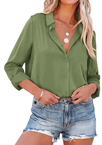 NONSAR Bluse Damen Elegant Lange Ärmel Hemdbluse mit Stehkragen Büroblusen Lässige Oberteile