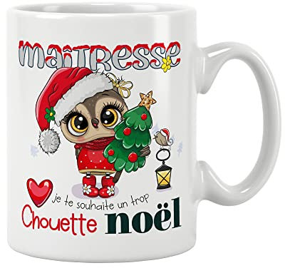 ÉNJA Création Cadeau NOËL - Mug Maîtresse. MAÎTRESSE/Tasse – Joyeux Noël - Cadeau fêtes de fin d'année personnalisé. Cadeau original. Céramique haute qualité 11oz - 320 ML (MAÎTRESSE)