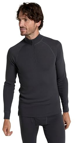 Mountain Warehouse Merino Mens Long Sleeved Thermal Baselayer Top - Lightweight, Breathable & Quick Wicking Jumper with Half Zip - for Walking & Hiking Dark Grey XXS