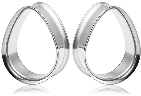Vankula Ohr Tunnel 1 Paar Double Flared Flesh Plugs Tropfenform Edelstahl für männer damen Ohrpiercing Schmuck 12mm(1/2) Silber