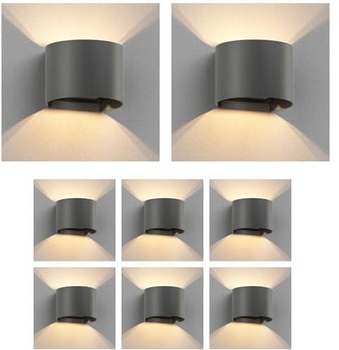 ledscom.de 8 Stück Wandleuchte RUNEL für außen, anthrazit, IP65, Up & Downlight + LED Lampe 501lm, warmweiß