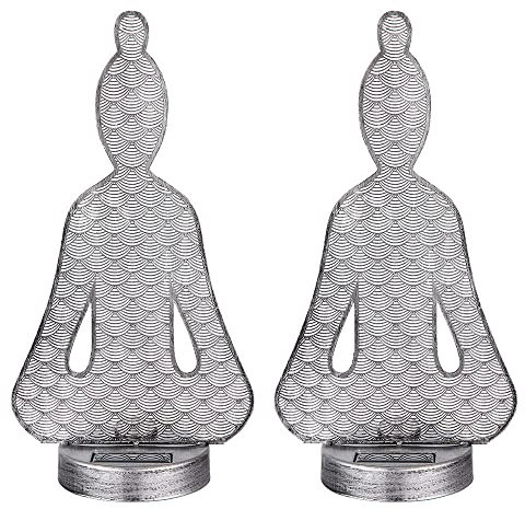 etc-shop Solarlampen für außen Garten Deko draußen Figuren Solar Buddha, IP44, Akku, Metall Kunststoff, 1x LED 2700K, LxBxH 19x12x36cm, 2er Set