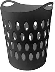 Optimal Products Plastic Laundry 50L Basket Home Clothes Washing Large Flexible Basket Tall UK (Black)