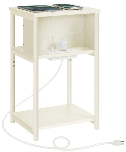 VASAGLE Side Table with Charging Station, 3 Tier Side Table with USB Ports and Sockets, Bedside Table for Living Room, Bedroom, 30 x 34 x 58cm, Dot Series