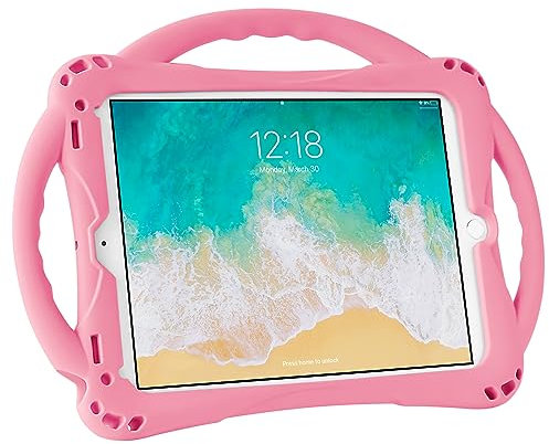 Adocham Kids Case for iPad 9.7 inch 2018/2017, iPad 6th/5th Generation Case with Stand, Handle and Strap, Lightweight Shockproof Silicone Kids Cover for iPad Air/Air 2 (Pink)