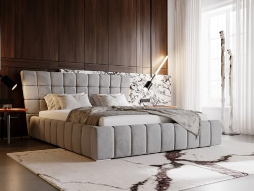 GRAINGOLD Paris Bett 160x200, Polsterbett mit Bettkasten, Polsterbett mit Stauraum, Samt, mit Lattenrost, mit Kopfteil, ohne Matratze (Dunkelgrau, 160x200)