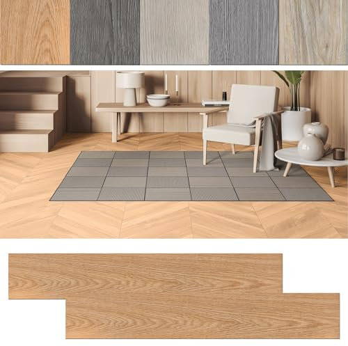 LARS360 Rivestimento per pavimento in PVC, autoadesivo, effetto legno, 91,44 x 15,24 x 0,2 cm, 2,5 m², 18 pezzi, piastrelle adesive in laminato, impermeabile, isolamento acustico (Warm Oak)