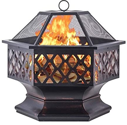 Braciere da Giardino Quadrato in Metallo, braciere con griglia per Barbecue, ripiano da Giardino con attizzatoio, griglia, Coperchio in Rete, griglia