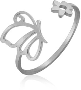 kkjoy Edelstahl Schmetterling Ring Einstellbare Offene Finger Ringe Versprechen Ring Schmuck Geschenk Für Frauen Mädchen