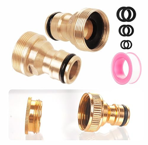 ZSYIULIA Tap Hose Connector Kitchen Tap,2pcs 22mm Female 24mm Male Threaded Brass Tap Connector,1pcs 1/2 Inch&3/4 Inch 2-in-1 Female Threaded Faucet Adapter Hosepipe Brass Fittings
