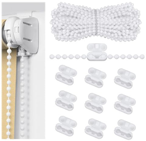 Rollokette Kettenzug Ersatzteile Rollo 10 Meter Kettenverbinder mit 10 Stück Rollokette Verbinder für Rollo, Jalousien, Vertikaljalousien (Weiß)