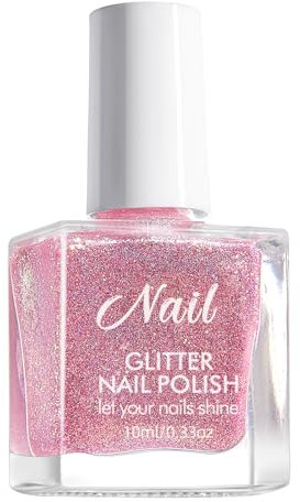 Pink Nail Polish - Glitter Nail Polish - Bright Pink Nail Varnish Quick Dry - Sparkle Shiny Water-Based Formula Breathable Nail Polish - French Manicure Nail Polish for Women Girls