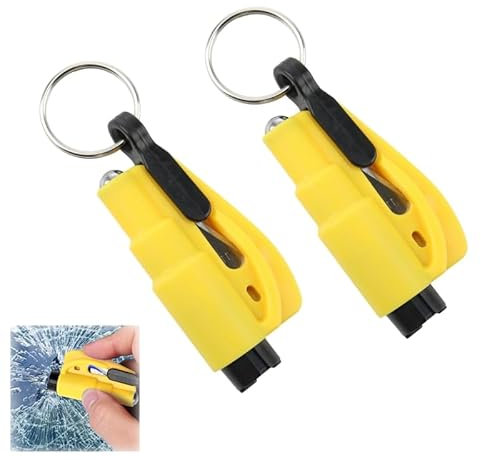 YUZHEDM 3 en 1 Porte-Clés Sécurité Voiture,Brise-Vitre et Coupe-Ceinture,Moderne Unisexe Adulte-Vitre,Jaune