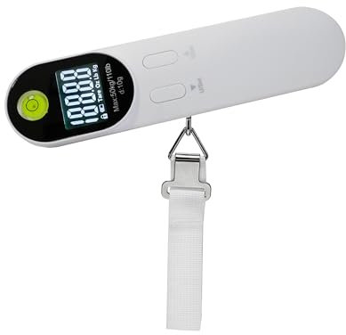 Charmline Tragbare Kofferwaage Digital mit Haken, Gepäckwaage mit Integrierter Wasserwaage und Tara-Funktion, Reise Gadgets, Kofferwaage für Reisen bis 50kg, Weiß