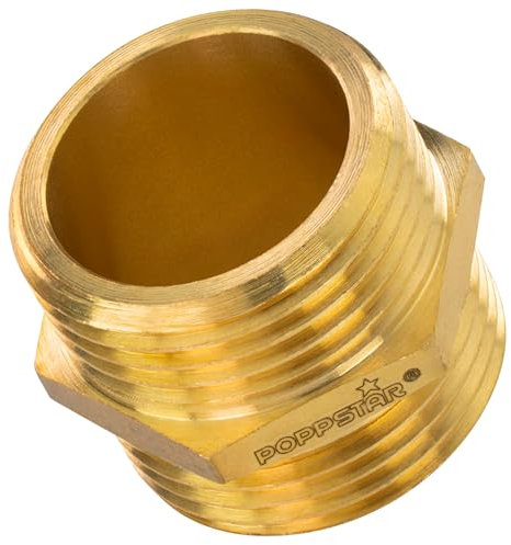 Poppstar Messing Doppelnippel 3/4 Zoll mit Sechskant, 1 Stück