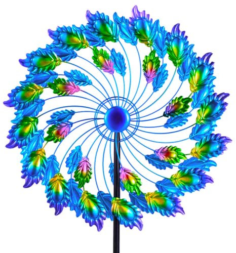 Vewogift Windspiel für den Außenbereich, 172 cm hoch, Pfau, Metall, kinetische Windräder für Hof und Garten