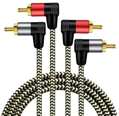 Hanprmeee RCA Cable,90 Degree Right Angled 2 RCA Male to Male Cable,[Hi-Fi Sound] Nylon-Braided Auxiliary Audio Cord for Home Theater, HDTV, Amplifiers, Hi-Fi Systems,Speakers and etc(15M/50Ft)