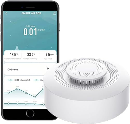 Monitor inteligente de calidad del aire: Tuya - Medidor de calidad del aire inalámbrico para interiores detecta CH2O, CO2, concentración de COV, temperatura y humedad, monitor de humedad del