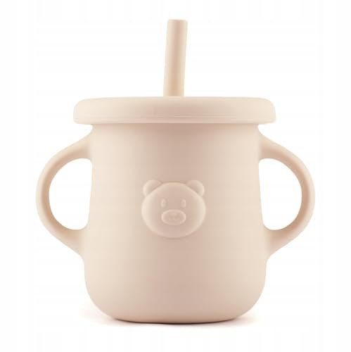 kidnort Silikon-Trinkbecher mit Strohhalm und Henkel für Babys, 250 ml (Retter Mjölk)