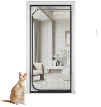 Puerta mosquitera para gatos, puerta mosquitera para mascotas, 90 x 210 cm, doble cremallera, a prueba de mascotas, evita que los perros y gatos escapen, adecuada para sala de estar, dormitorio