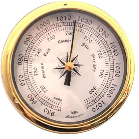 YRTHFJTJ Analoges Barometer, Barometer, 115 mm 145 mm Messinggehäuse, Wetterstation, Barometer, Temperatur-Hygrometer, an der Wand hängendes Boot mit Barometer