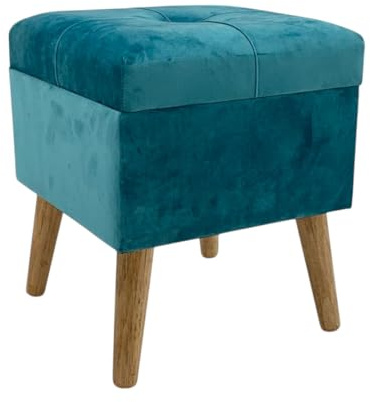 AcaciaHome Stylish & Durable Living Velvet Ottoman Footstool with Lift-Up Storage, Square Design, Traditional Pattern, Comfortable Medium Firmness for Living Room, Office or Lounge (Blue, Square)