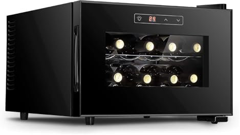Electronic wine bar, red and white wine refrigerator, small wine bar fridge of 8 bottles, digital control, glass door, counter mini refrigerator, horizontal