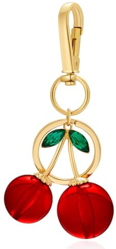 LILIE&WHITE Gold Kirschenschlüsselanhänger – Stilvolles Schlüsselband mit roten Kirschpendants und grünen Blättern, Robustes & Langlebiges Design, Personalisierte Geschenkidee für Frauen