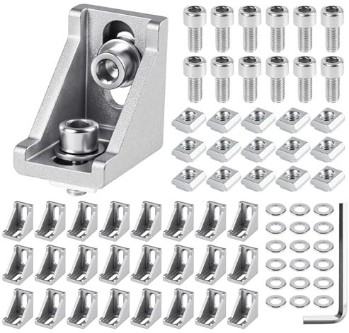 Anstore 24 Stück Aluprofil Winkel Befestigungsmaterial 90 Grad Winkel Verbinderfür, Aluwinkel mit Schraubenschlüssel, Aluprofil 20x20 Winkelverbinder für Regale, Geräteständer, DIY-Projekte