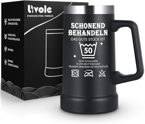 Livole Lustige Geschenke für Männer Geburtstag - Schonend Behandeln der Oldtimer ist Jetzt - Geschenke zum 50 Geburtstag mann, Papa, Ihn, Opa, 50. Becher, 600ml Thermobecher to go, Weingläser