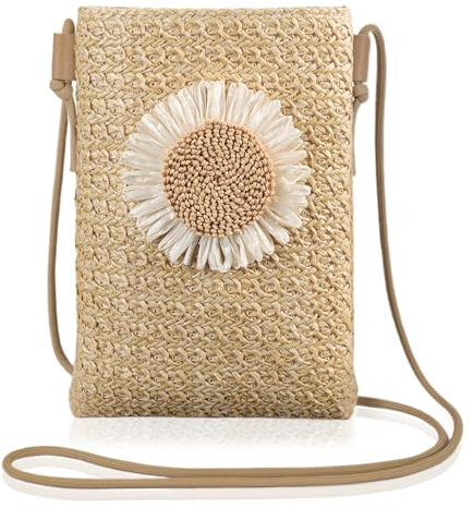 Iridsmole Straw Bag for Women, Straw Crossbody Phone Bag, Beach Bags for Women, Summer Handbags for Womens, Bohemian Crossbody Shoulder Bags for Girls Ladies Holiday Travel Beach Seafront