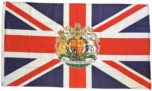 NWFlags 5ft x 3ft Union Jack Crest Flag | Outdoor Heavy 110d Polyester | for Flagpoles