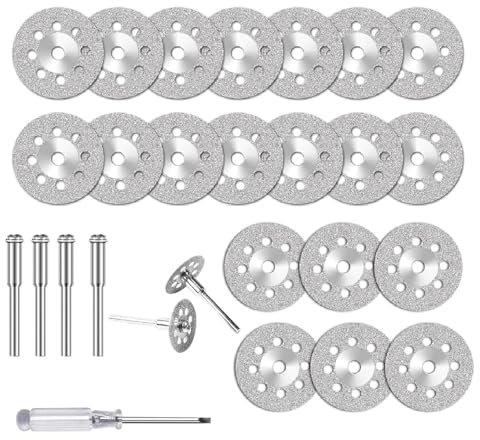 Airmpa 20 Stück 22mm Diamant Trennscheiben Set für Dremel Rotationswerkzeug Zubehör, Mini Diamantscheibe mit 4 Stück 3 mm Dorn für Fliese, Glas, Stein, Holz