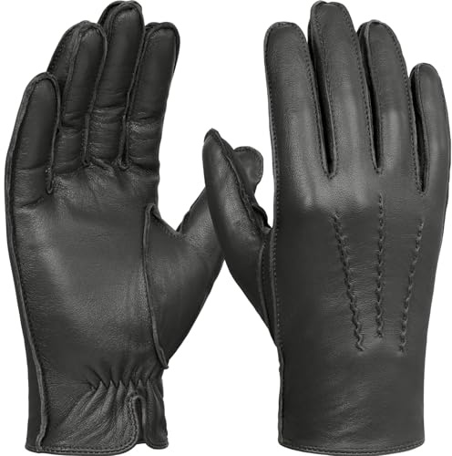 GSG SINCE 1998 Gefütterte Herren Lederhandschuhe aus Lammleder | Warmes Wollmix-Futter, chromfrei gegerbt, Touchscreen, ideale Winterhandschuhe zum Autofahren, für Business und Alltag