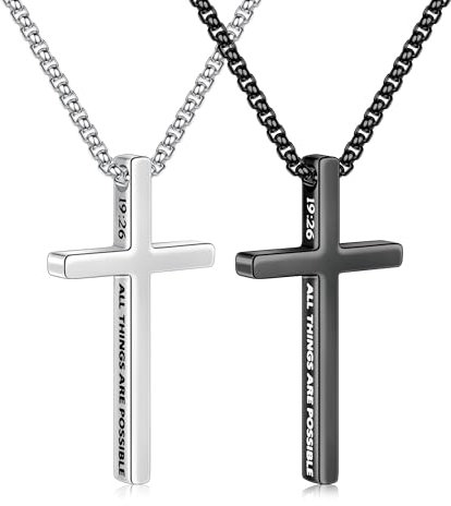 TINGN Männer Geschenke - Silber Kreuz Kette Halskette Herren, Kette mit Anhänger Kreuz Halskette Kreuzkette Silber Herrenschmuck Ketten für Herren Christliche Geschenke Kommunion Geschenk Junge