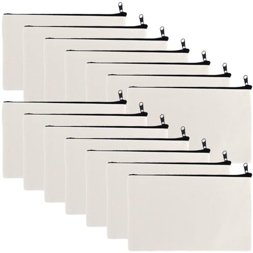 Bolsas de lona con cremallera a granel, 50 bolsas en blanco, 4 x 8 pulgadas, beige con cremallera negra, ideal para manualidades y personalización